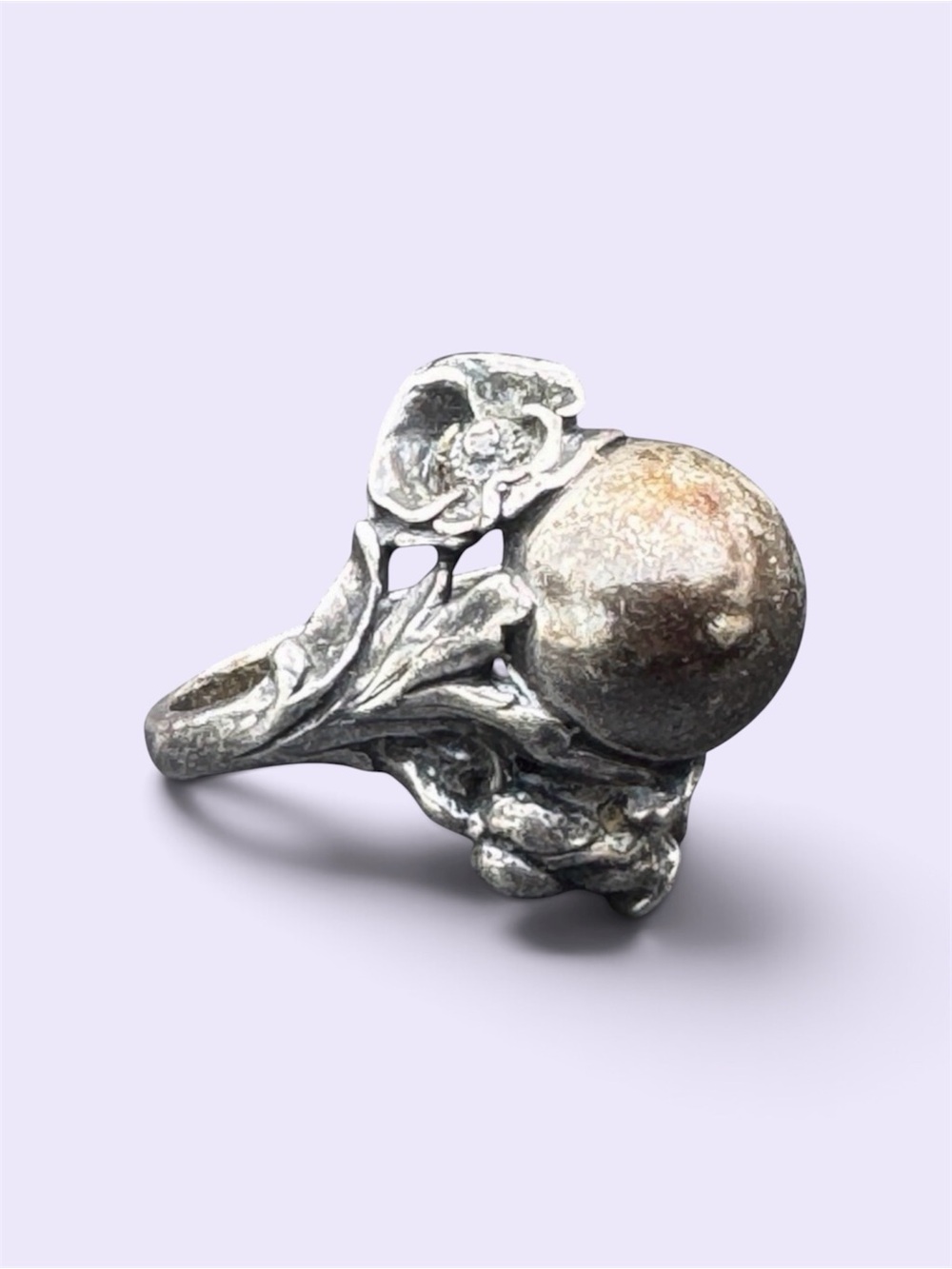 Antique Sterling Silver Art Nouveau Floral Perfume Ring –‎ Size 6.75